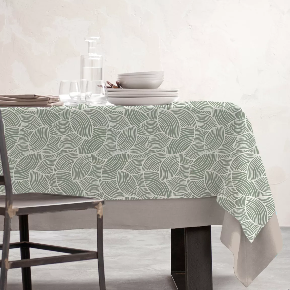 Nappe rectangulaire coton enduit (150 x 250 cm) Sarah Vert eucalyptus