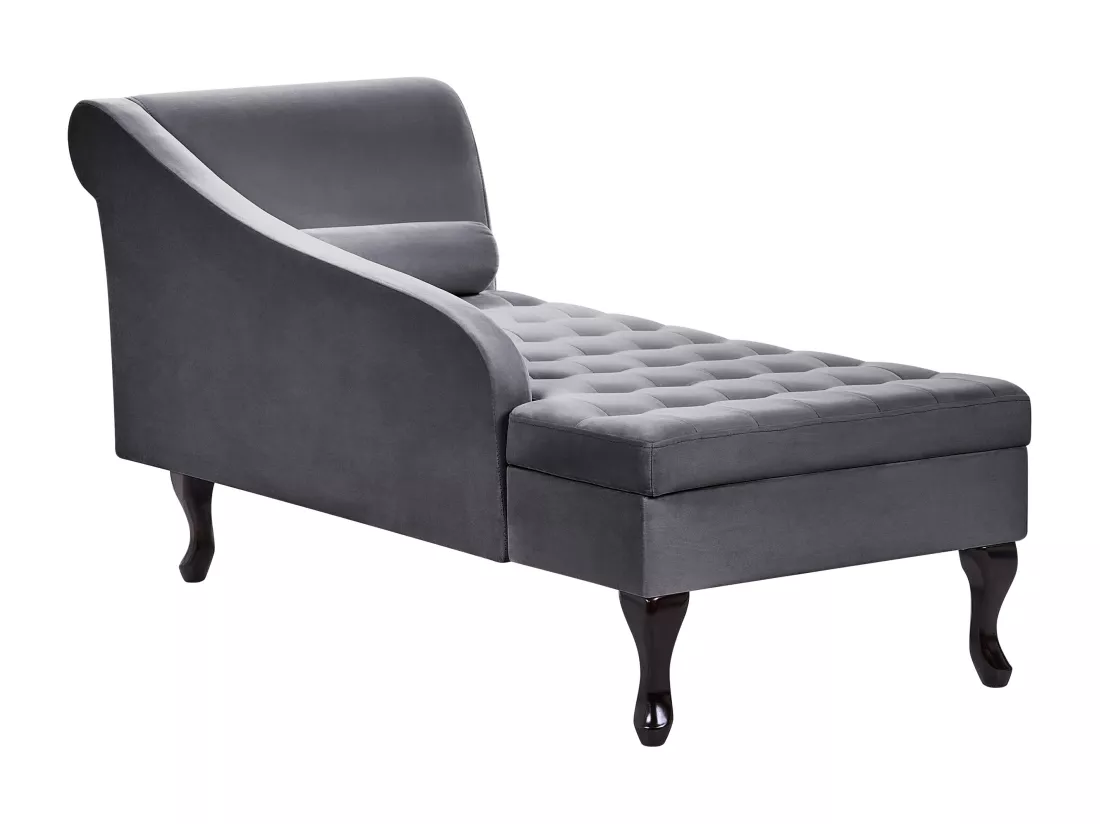 Chaise longue côté droit en velours gris foncé avec rangement PESSAC