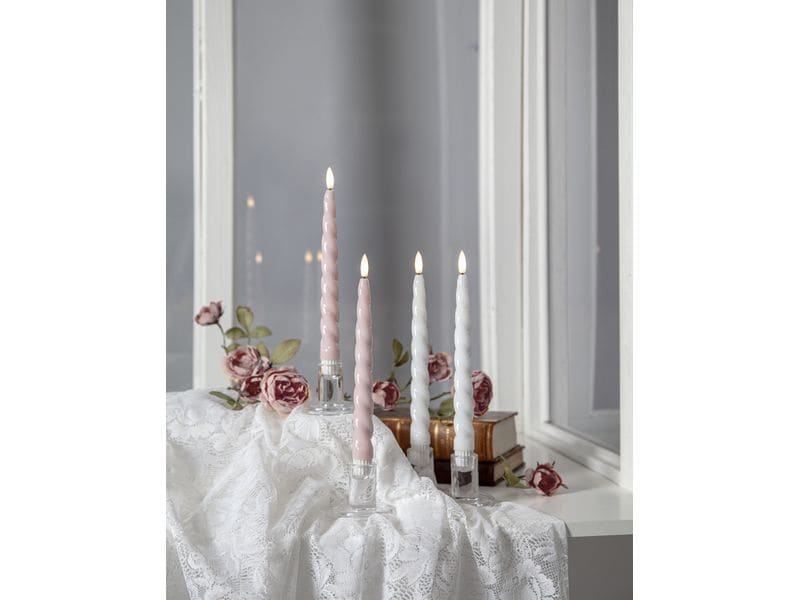 Star Trading LED-Stabkerzen Set Flamme Shine, 24.5 cm, Pink Elektrische Antik-Kerze im 2er-Pack