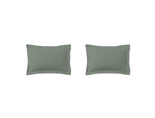 TERRE DE NUIT - Taie d'oreiller Lot de 2 taies d'oreillers vert de gris 100% coton 50x70 cm