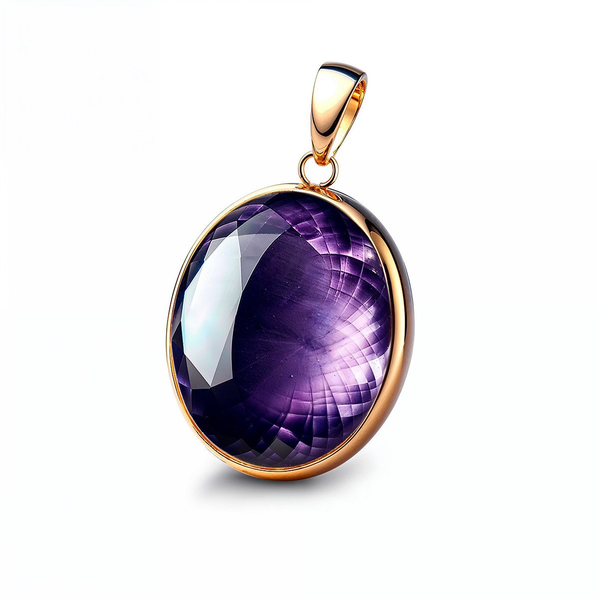 Pendentif Améthyste Ovale 25x20 mm Serti en Argent 925 Doré à l'Or Fin 18 Carats - Bijou Élégant | Aden Boutique