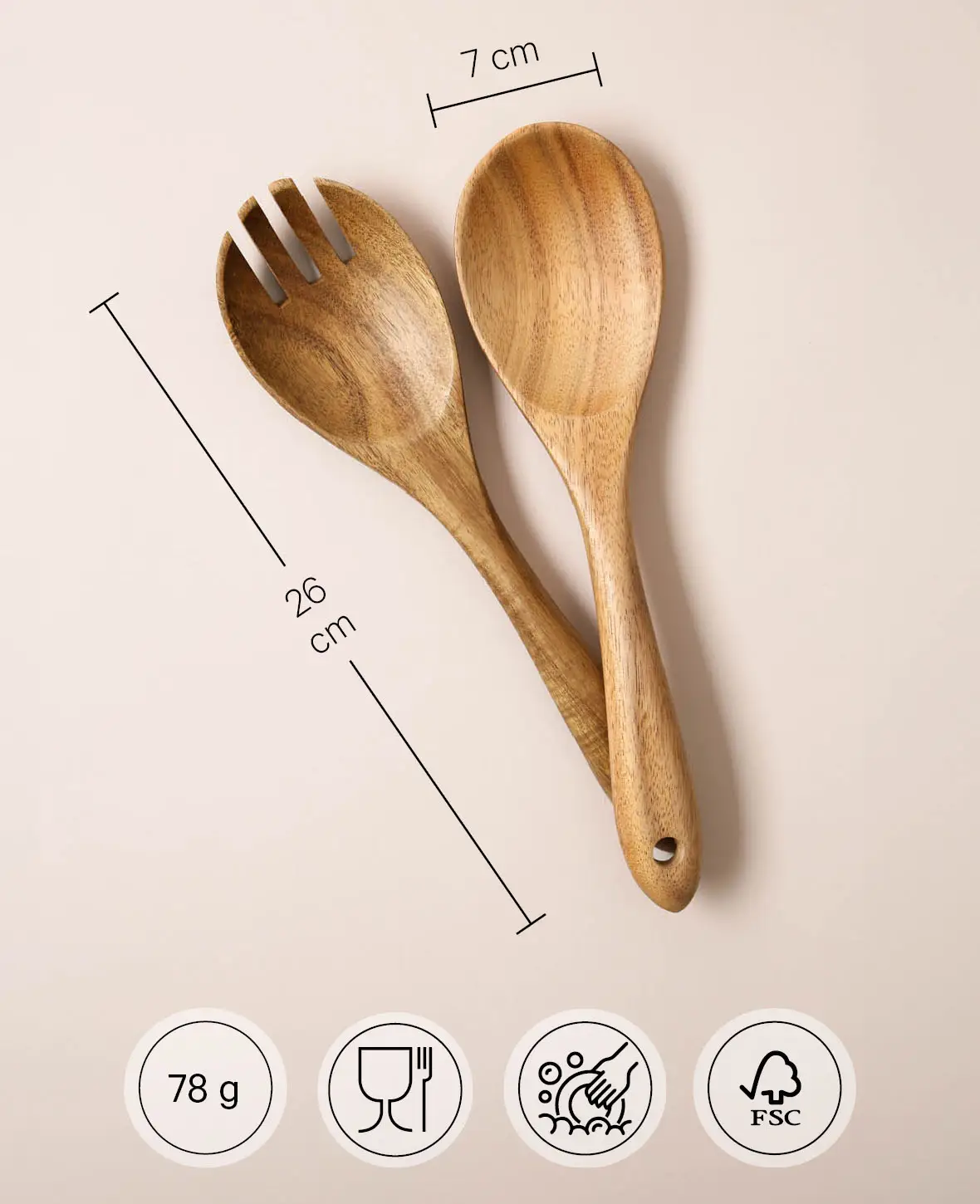 (2-tlg. Set) Akazienholz Salatbesteck Küchen Besteck - Braun