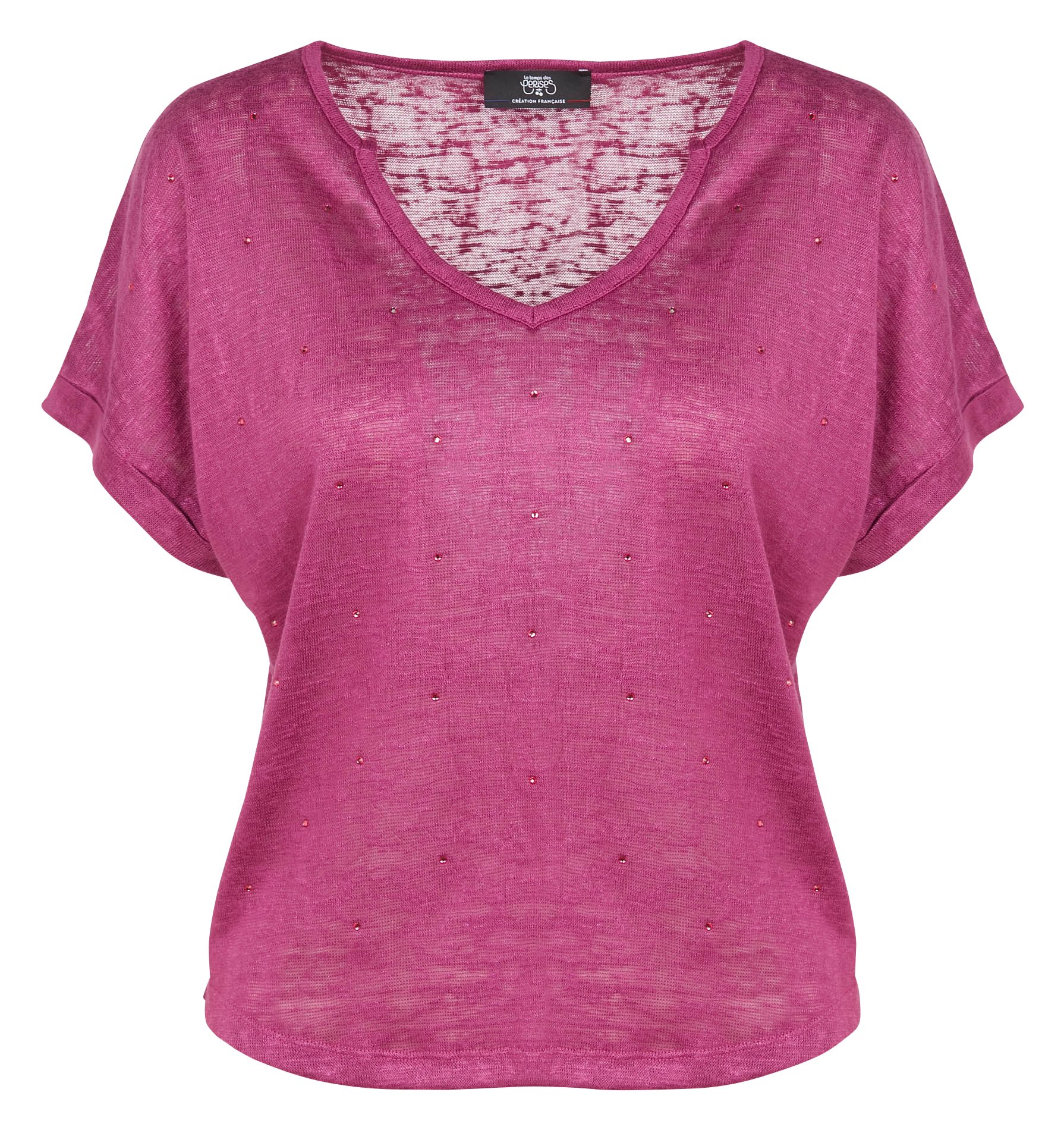 BIBOU - Tee-shirt col tunisien à strass | Rose