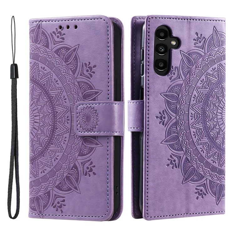 Samsung Galaxy A56 Leder Tasche Wallet - Mandala Flowers Imprint - Lila