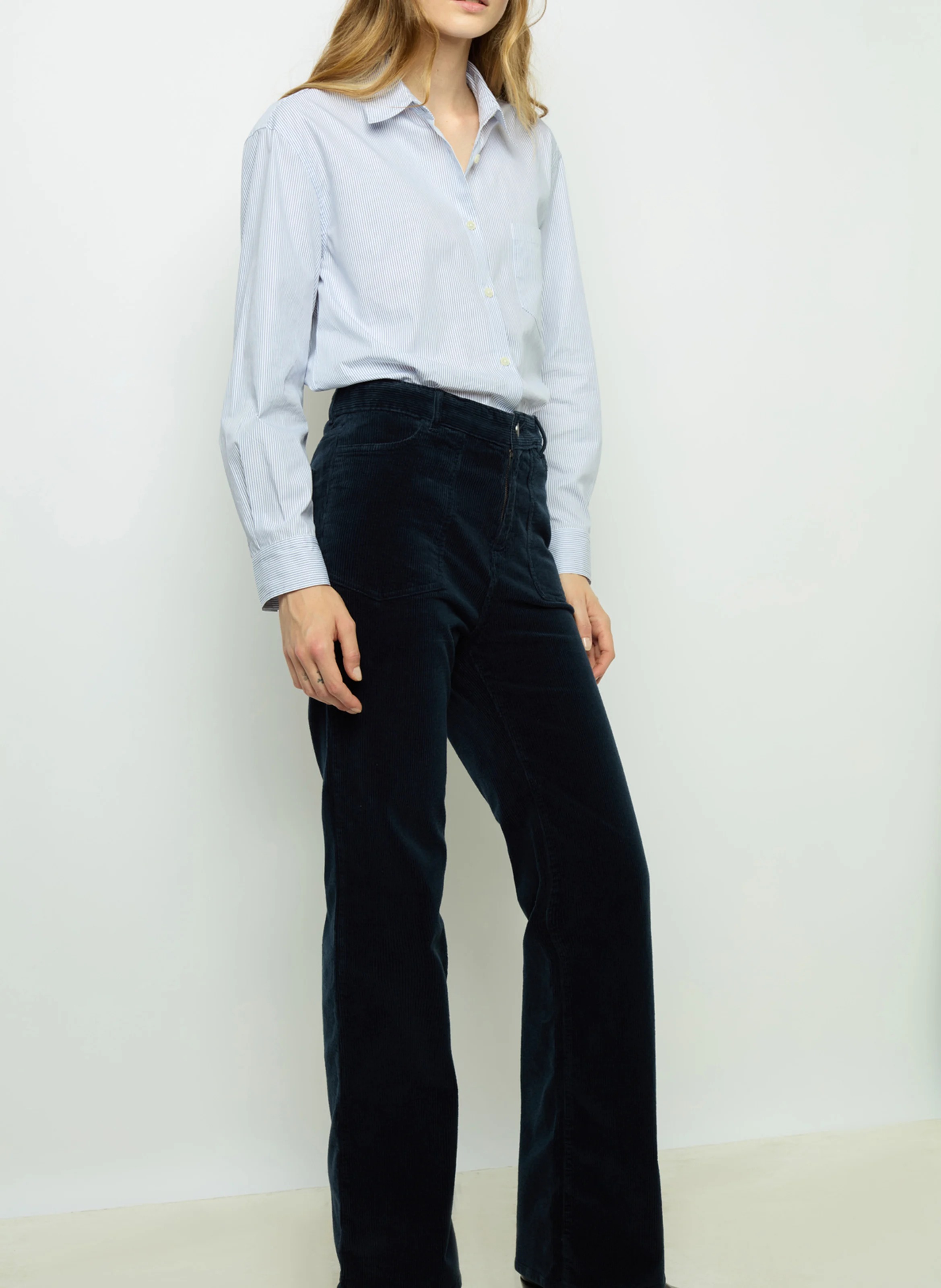 NAZIA - Pantalon droit en coton mélangé | Bleu