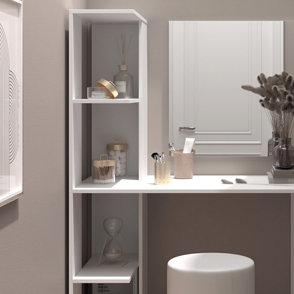 Vicco Schminktisch Tower Weiß 122 x 55 cm mit Spiegel und Hocker