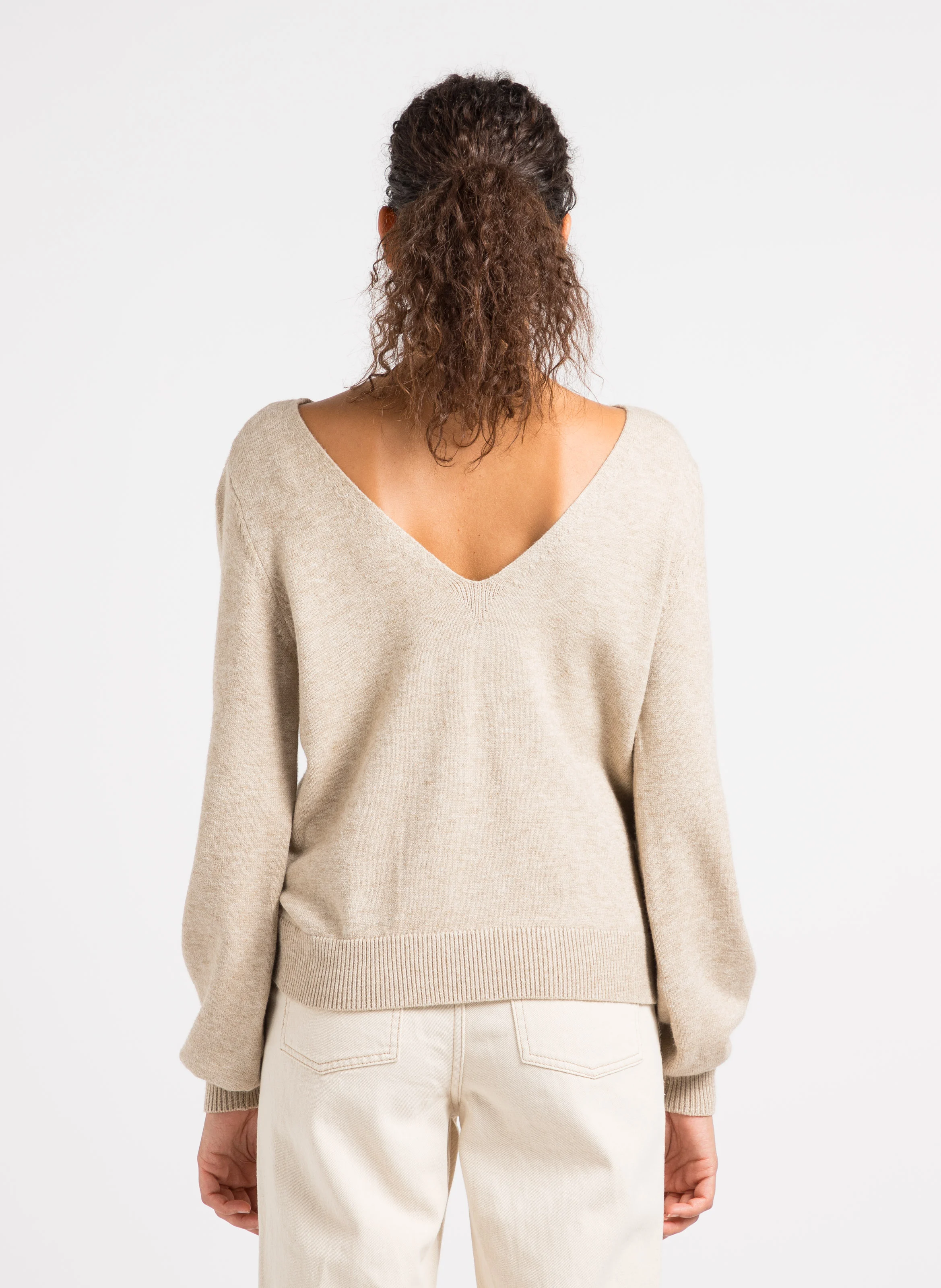 RIL - Pull col rond en maille mélangée | Beige