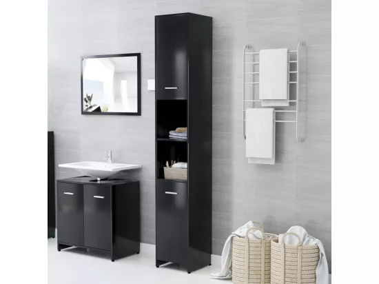 Armoire de salle de bain Noir 30x30x183,5 cm Bois d'ingénierie