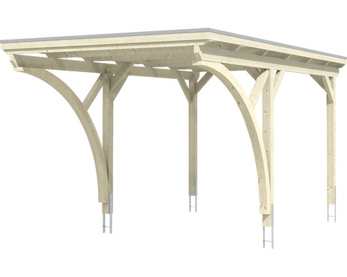 Enkele carport Konsta aluminium dakpanelen inclusief 2 inrijbogen en H-ankers 304x500 cm naturel