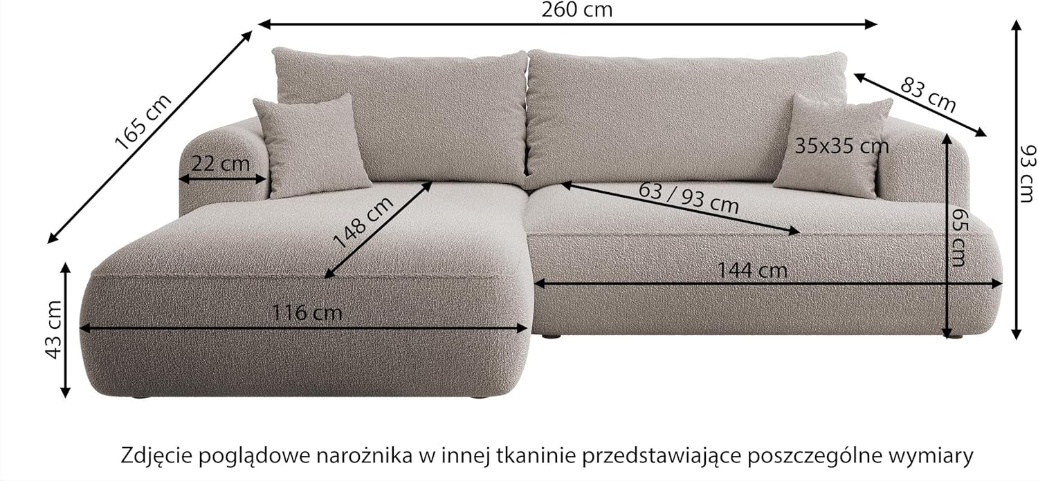 Selsey OVO - Ecksofa mit Schlaffunktion, Bettkasten, Ottomane Links, Easy-Clean-Veloursbezug in Cremeweiß