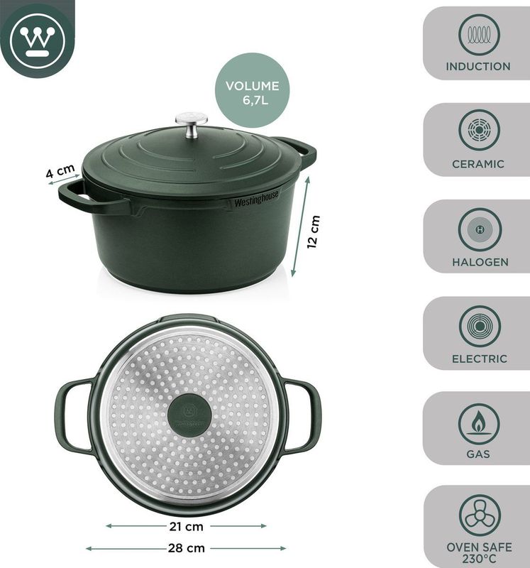 Westinghouse Performance Series Kookpan - Groen - 28cm - Met Deksel