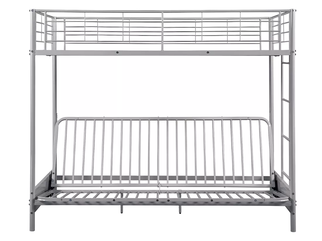 Lit mezzanine 90 x 190 cm - Avec banquette convertible - Métal - Argent + Futon + Matelas - MODULO V