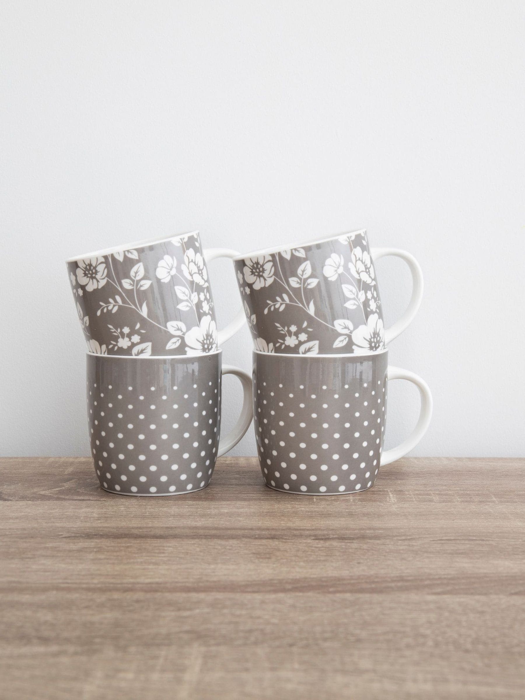 Kitchencraft Set of 4 Floral Polka Dot Ceramic Mugs