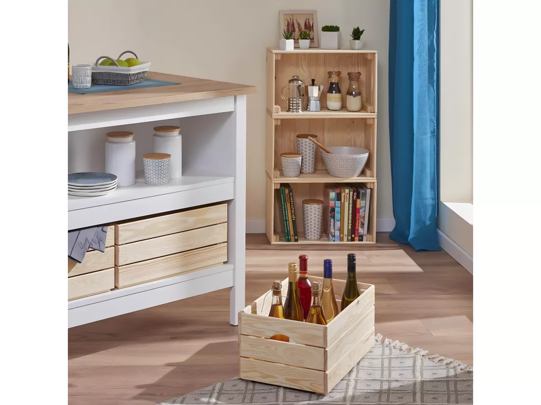 CAJITA - Caisse de Rangement en Bois Naturel Non traité 65cm