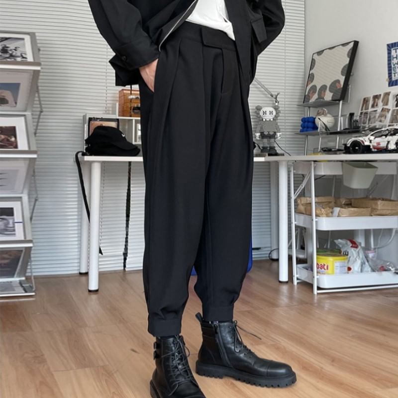 Loansk - Hoge taille effen cropped taps toelopende pantalon