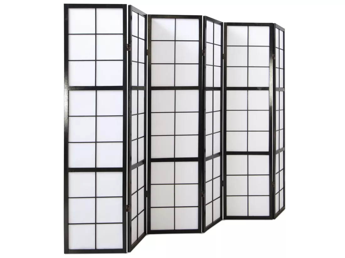 Paravent japonais Shoji en bois noir de 6 pans
