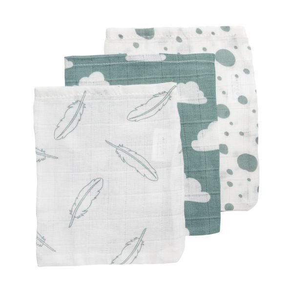 Meyco Feather Washand Jade / Wit 3 Stuks