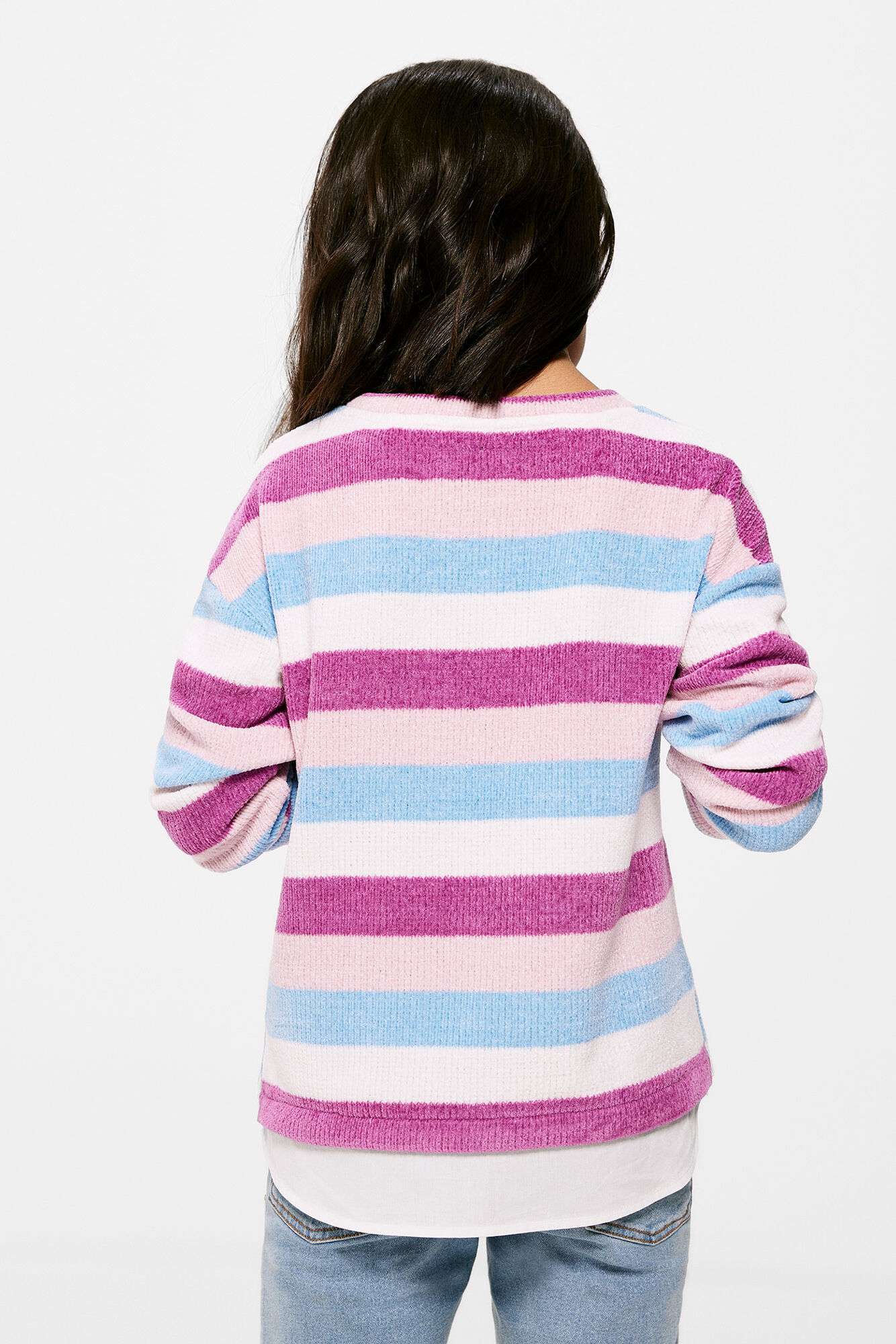 Suéter de chenille listrado multicolorido para meninas