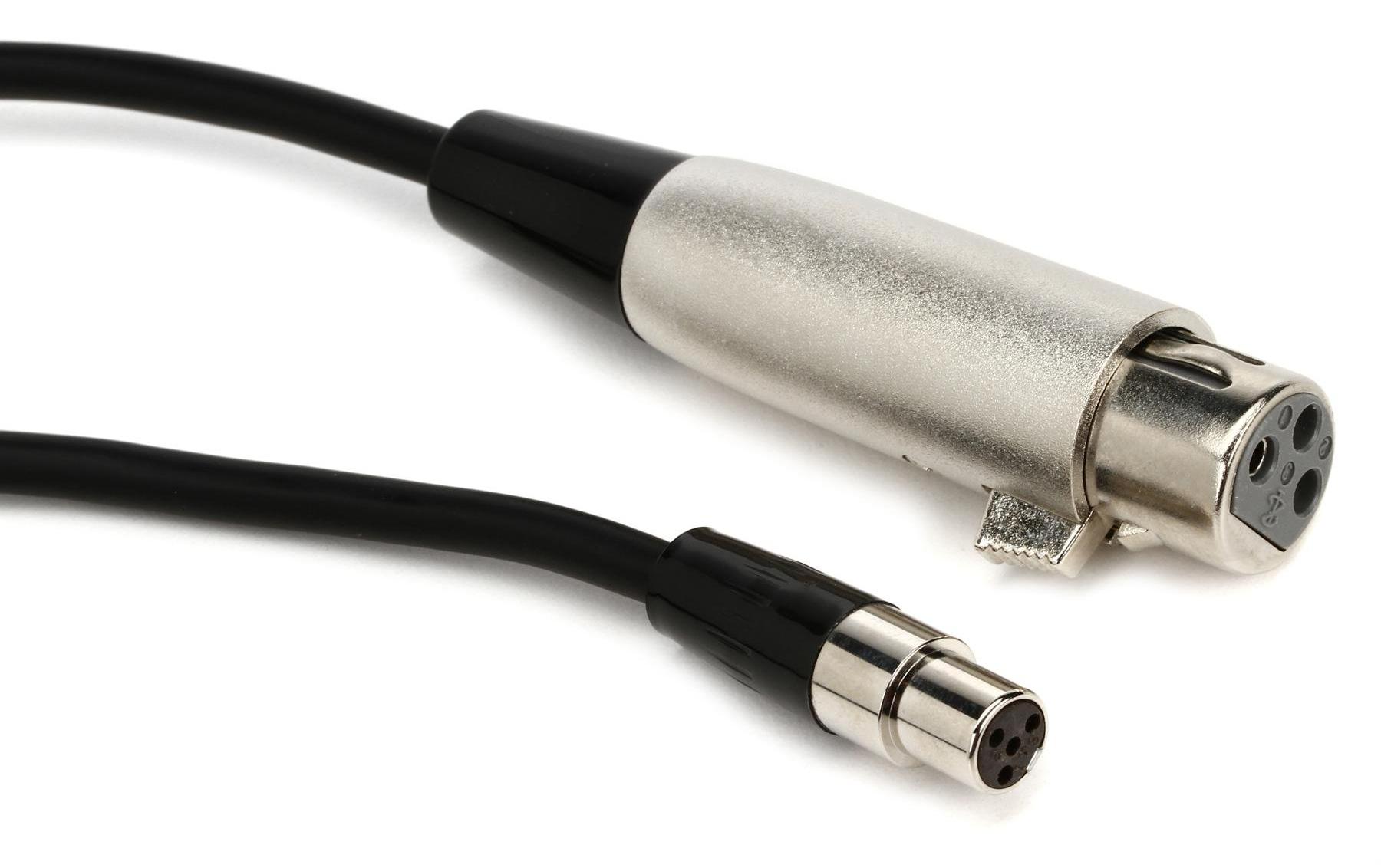 Kabel WA310Mikrofonkabel mit XLR weiblich und 4-Pin Ministecker (TA4F) zum Anschluss von dynamischen oder batteriegespeisten Kondensator-Mikrofonen an Shure Taschensender. Länge ca. 1,3 m.
