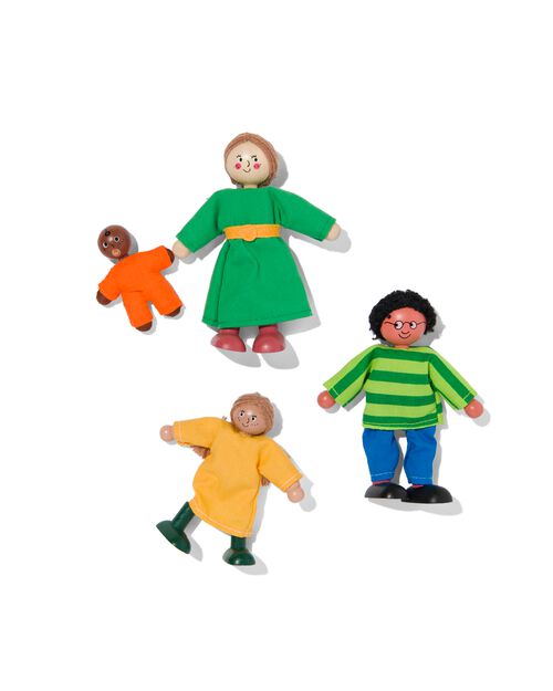 famille de 4 poupées en bois pour maison de poupées