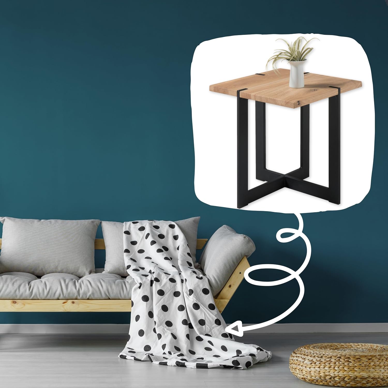 TIAGO MINI Couchtisch Massivholz Eiche - Moderner Sofatisch mit robustem Metallgestell für Ihr Wohnzimmer - 45 x 50 x 45 cm (B/H/T)