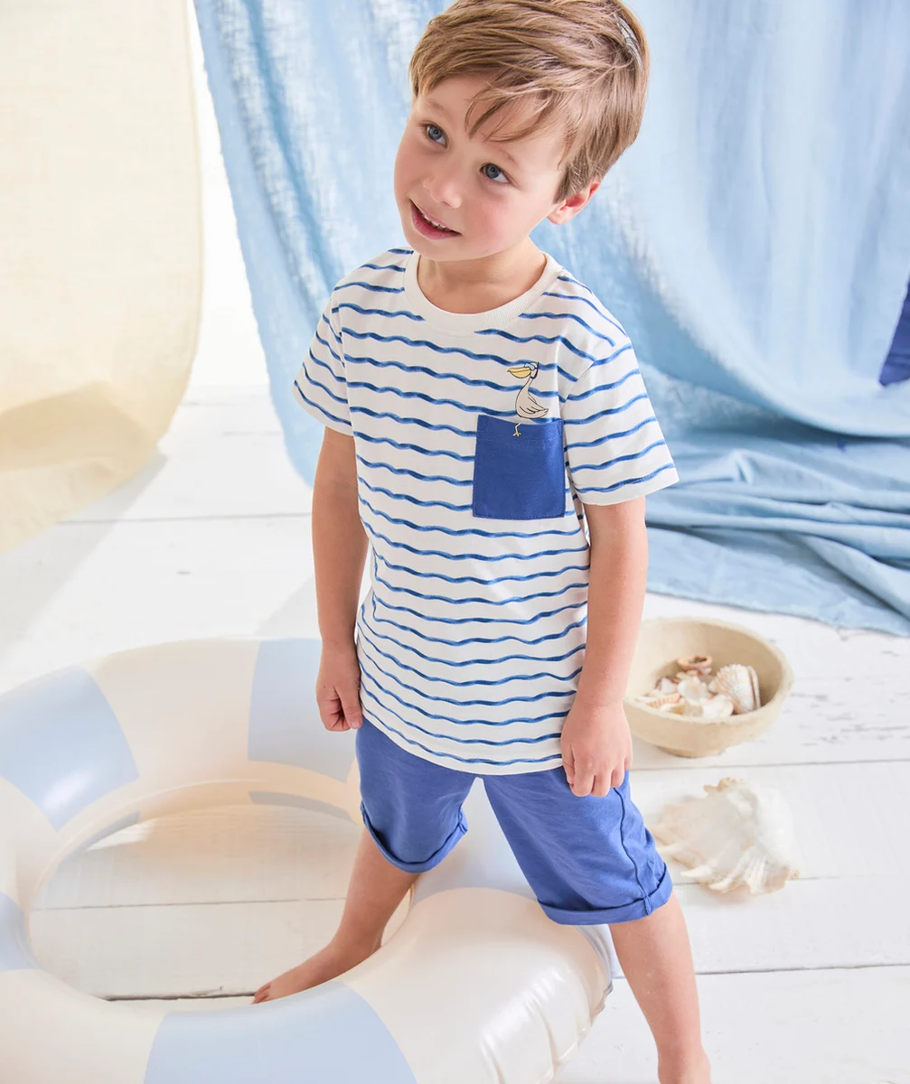 PYJAMA GARÇON EN FIBRES RECYCLÉES BLEU IMPRIMÉ VAGUES