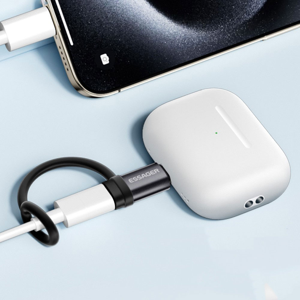 USB C auf Lightning Adapter Konverter mit Silikon Halterung (480Mbit/s) - Schwarz