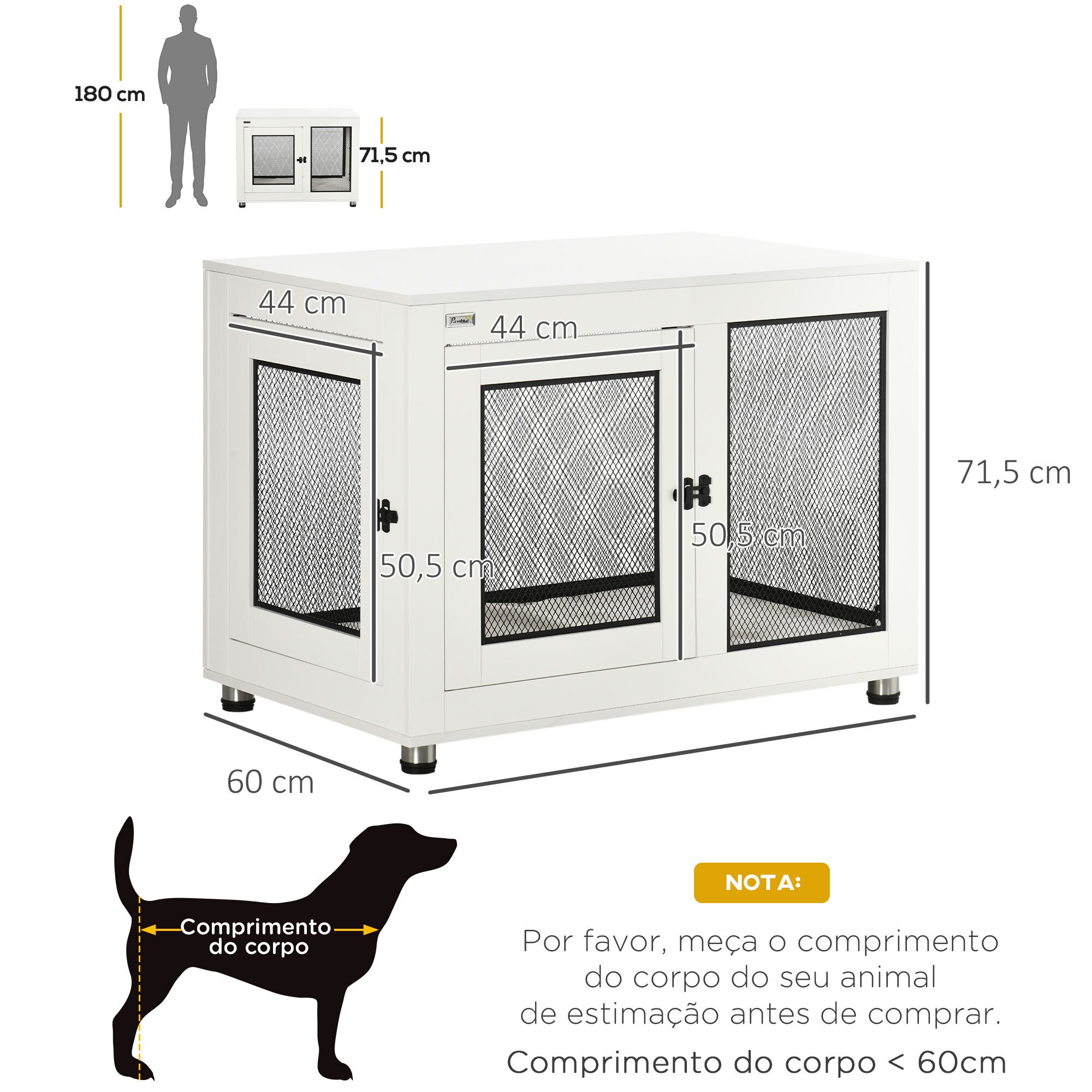 PawHut Hundekäfig mit Tischplatte und 2 Türen weiß 94L x 60B x 71,5H cm