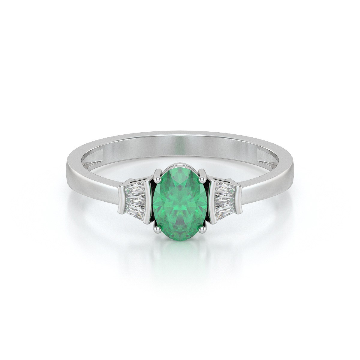 Bague ADEN Or 585 Blanc Emeraude et diamants 1.99grs