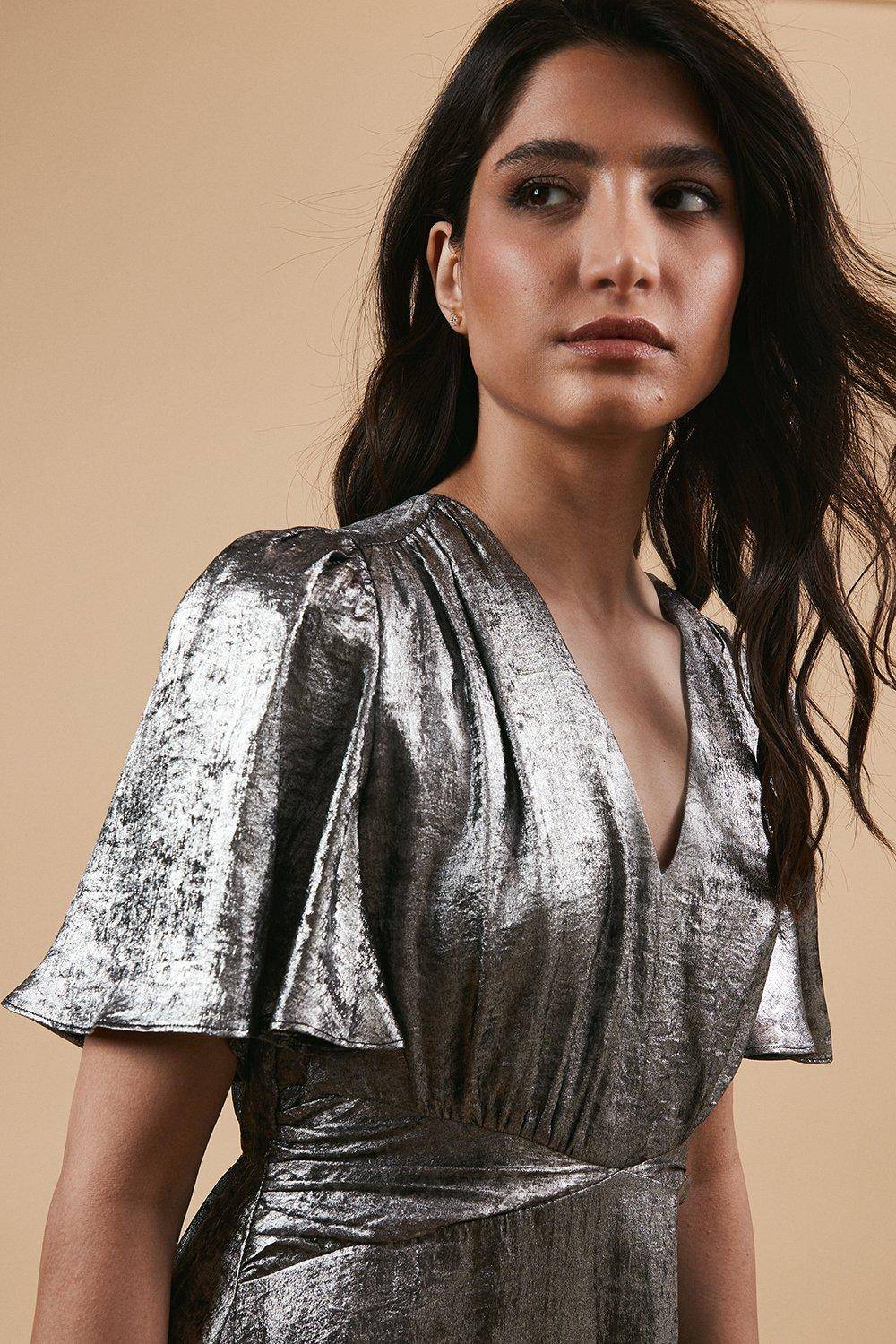 Oasis Robe Mi-Longue d'Occasion avec Détail à la Taille Métallisée