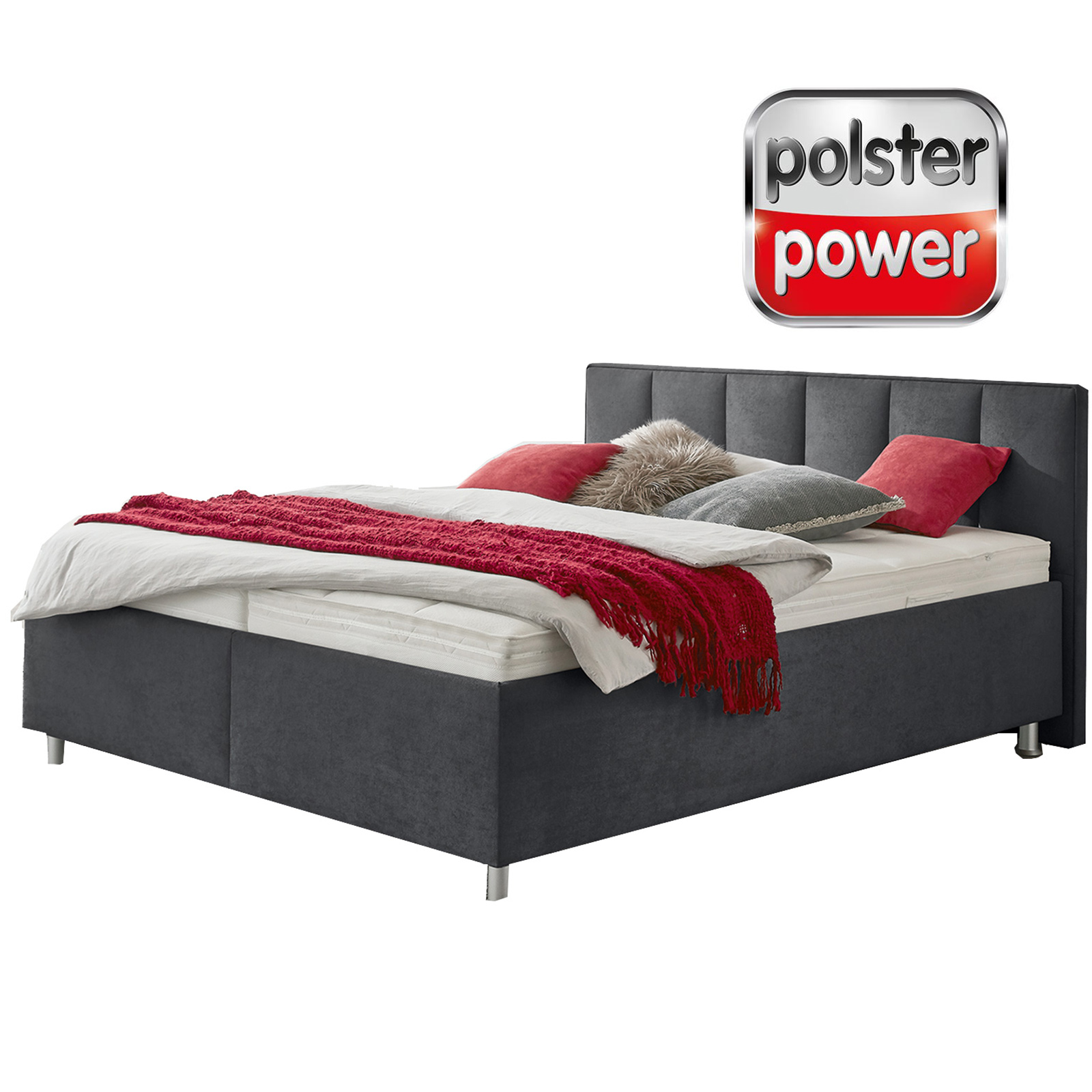 polsterpower Polsterbett - anthrazit - H2/H3 - 180x200 cm