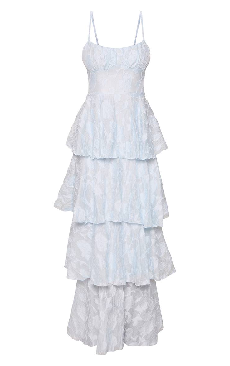 Bleu Layette Robe Longue Étagée Texturée