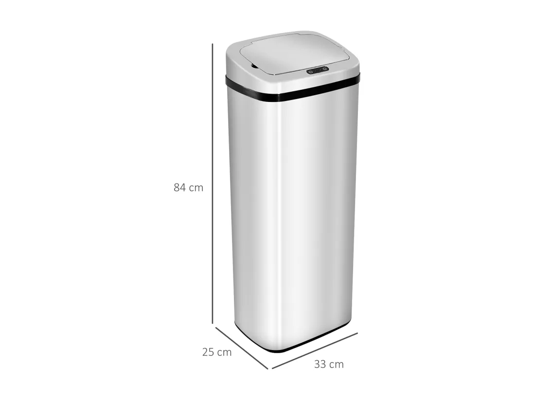 Poubelle à capteur de mouvement ouverture automatique 50L acier inox.
