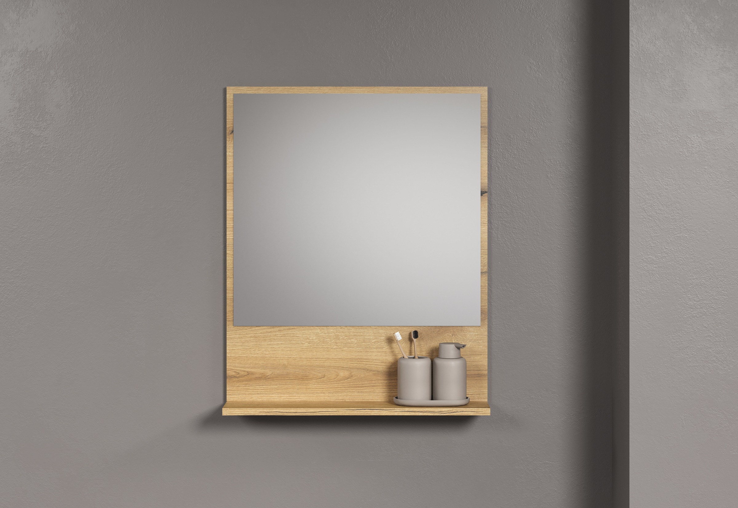 welltime Badspiegel »Amrum« Eleganter Badezimmerspiegel mit Ablage - Masse (B/T/H) 60-80/14/74 cm
