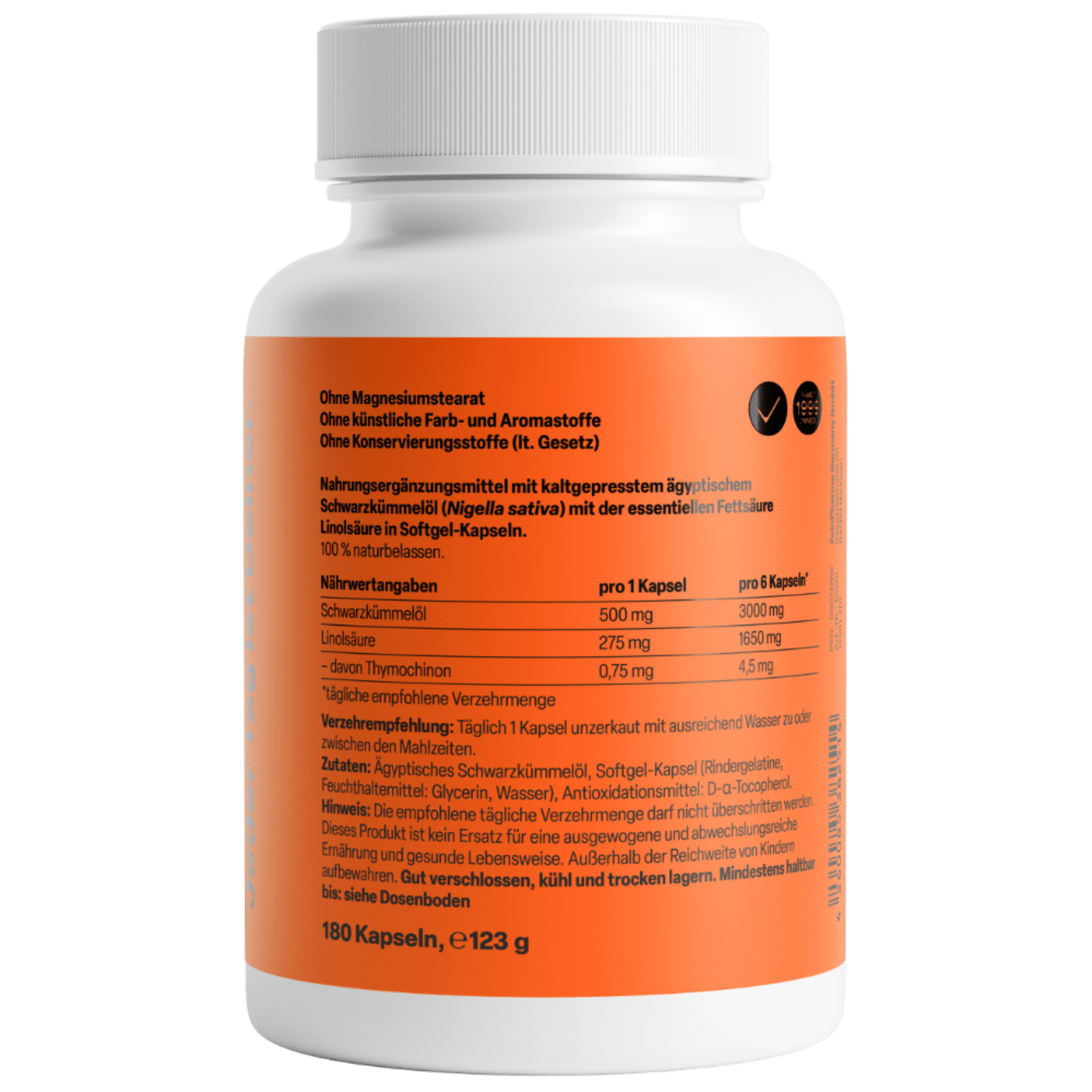 Ägyptisches Schwarzkümmelöl 500mg (180 Kapseln)