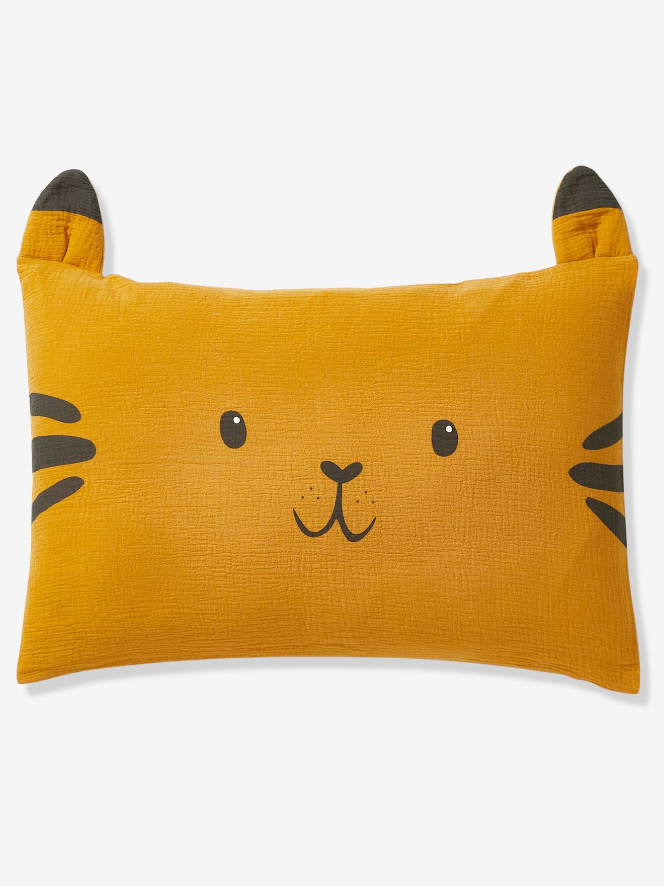 Fronha de algodão lisa, tamanho médio, com estampa Tiger Hanoi, em padrão amarelo.