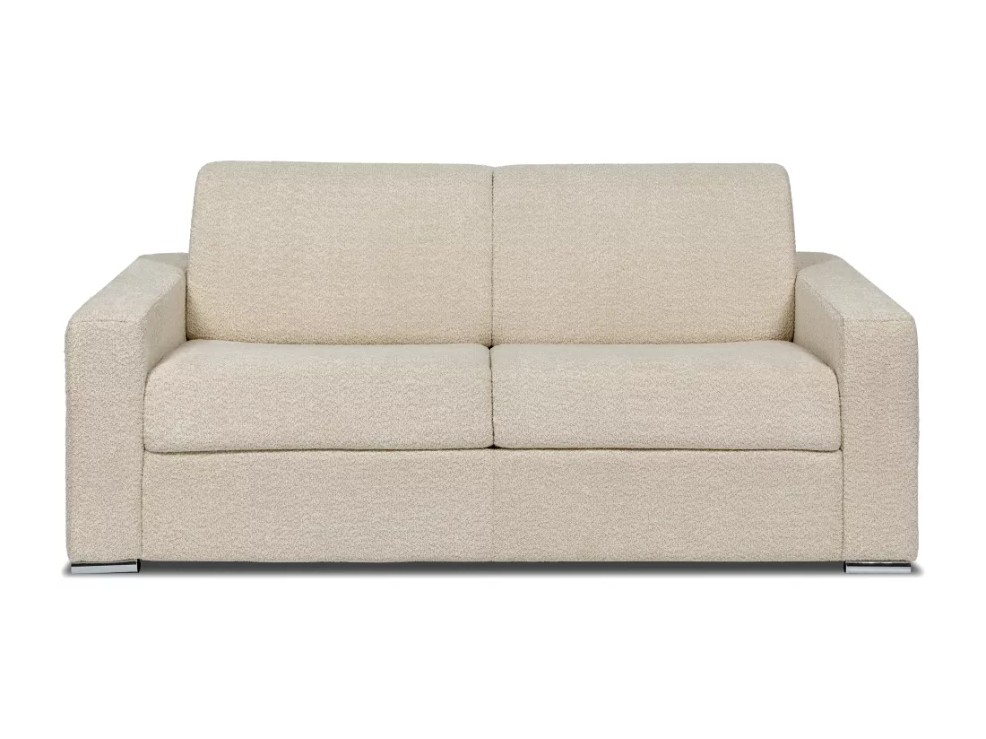 Canapé 3 places convertible express bouclette beige - Couchage 140 cm - Matelas 22 cm - CALITO