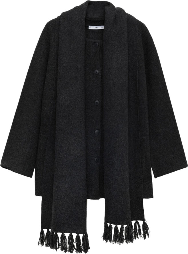 MANGO Detachable knitted scarf coat Charcoal