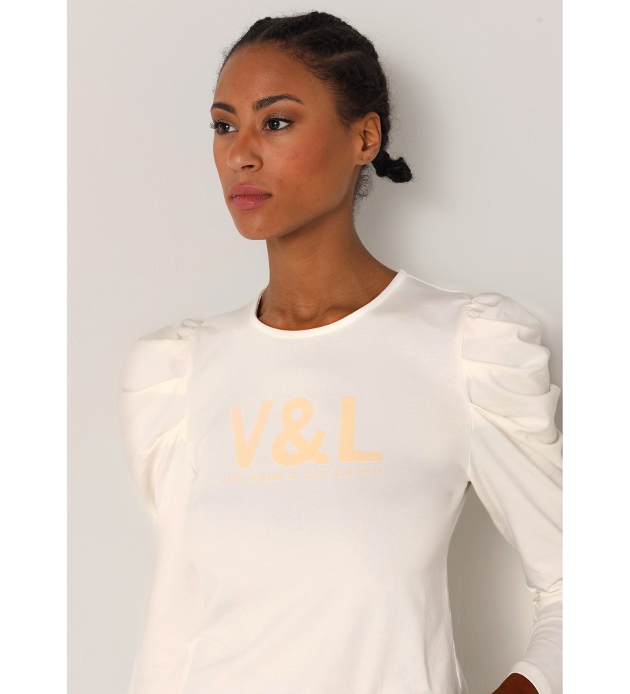 Victorio & Lucchino, Camiseta de manga comprida branca com mangas bufantes V&L