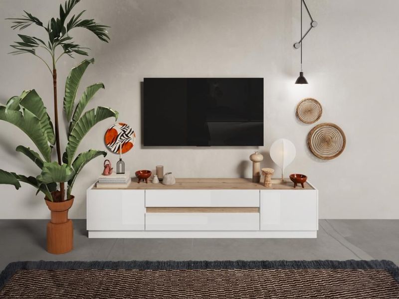 TV-Meubel EMORA - Wit - Spaanplaat - 2 Deuren - 2 Laden