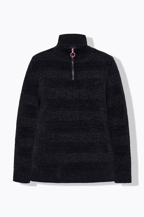 Troyer-Pullover, Chenille, Stehkragen, Langarm