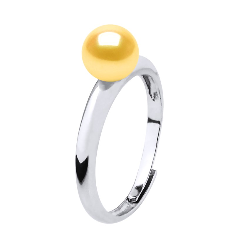 Bague Ajustable Jonc Perle d'Eau Douce Ronde 6-7 mm Dorée Argent 925