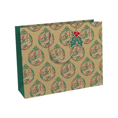 Clairefontaine - Sac cadeau kraft - holly rouge et vert - 37,3 cm x 11,8 cm x 27,5 cm
