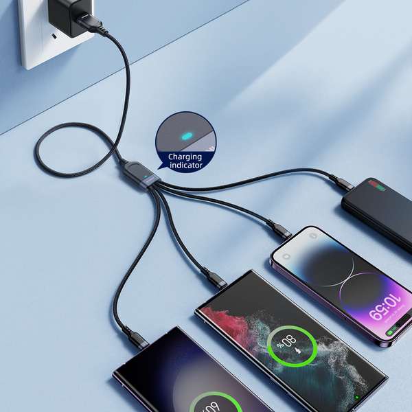 (1.2m) 4in1 USB A auf 2x USB C / Lightning / Micro USB Ladekabel Datenkabel (S-A18) - Schwarz