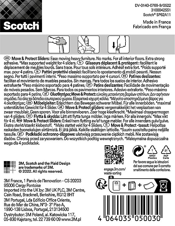 Patin glisseur adhésif carré gris Scotch ø40 mm, lot de 4