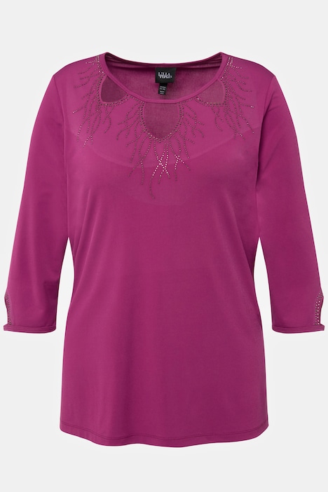 Shirt, Cut-Outs, Ziersteine, Rundhals, A-Linie, 3/4-Arm