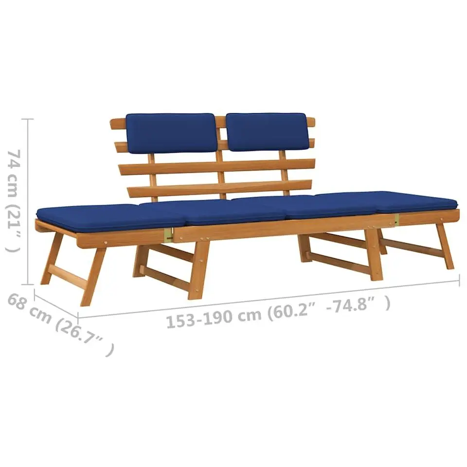 vidaXL - Tuinbank - Blauw - Acaciahout - 190 cm - 2-in-1 - Met kussen