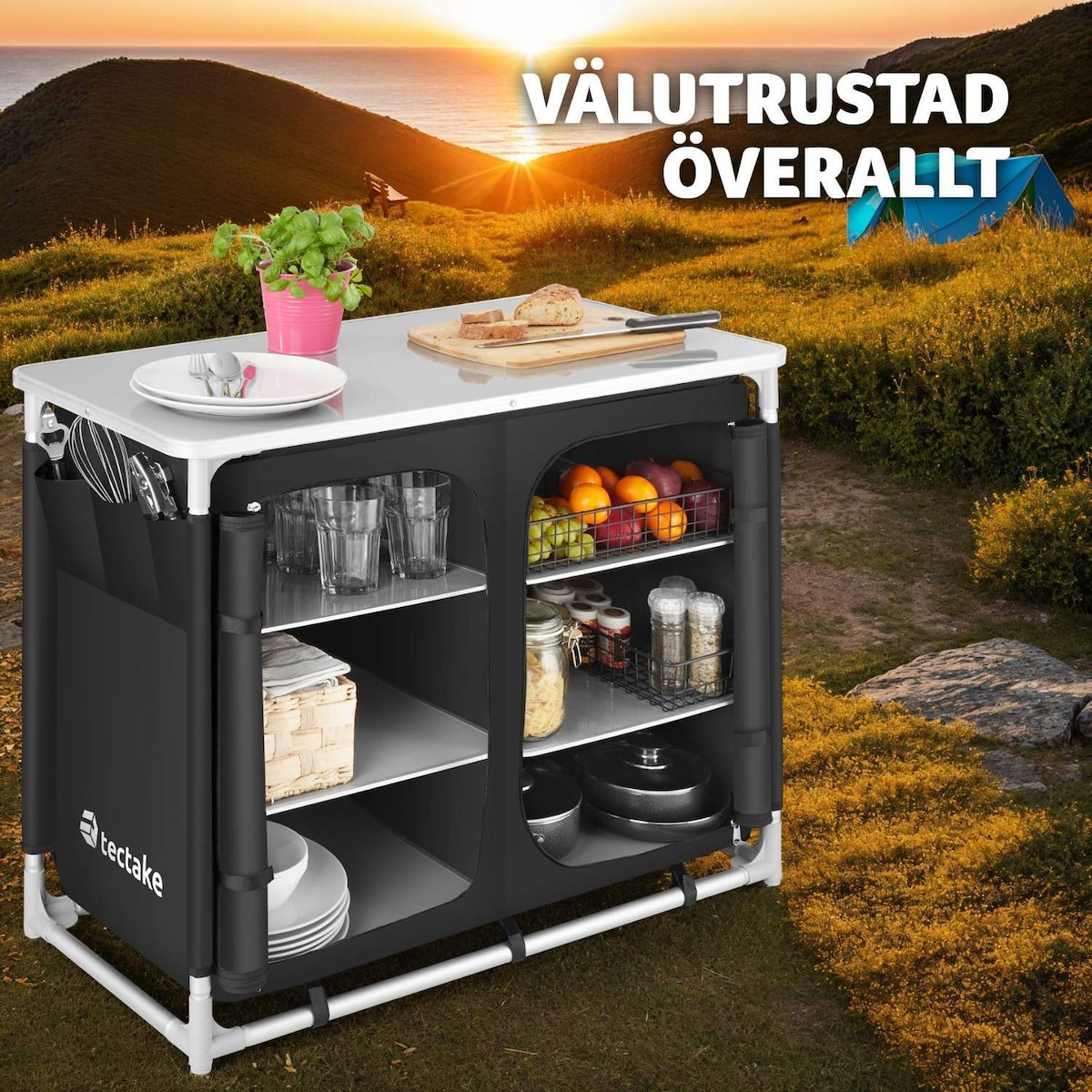 Campingkjøkken 97 × 47,5 × 78 cm - svart