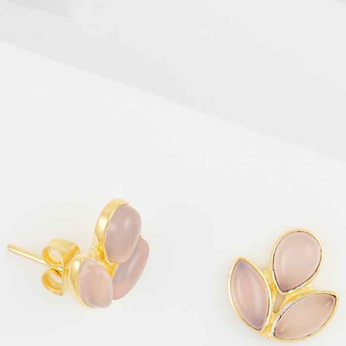 Boucles d'oreilles - Laiton doré & calcédoine rose