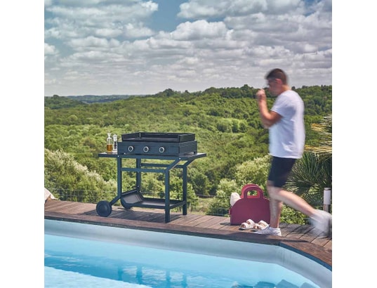 FORGE ADOUR - Plancha gaz Modern gaz, 75 cm, 3 brûleurs, Chassis acier noir